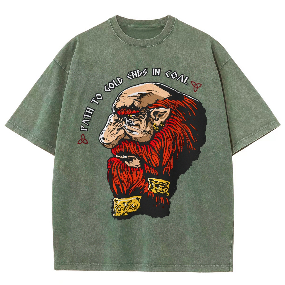 Vintage Washed Fantasy Dwarf Graphic Washed T-Shirt 