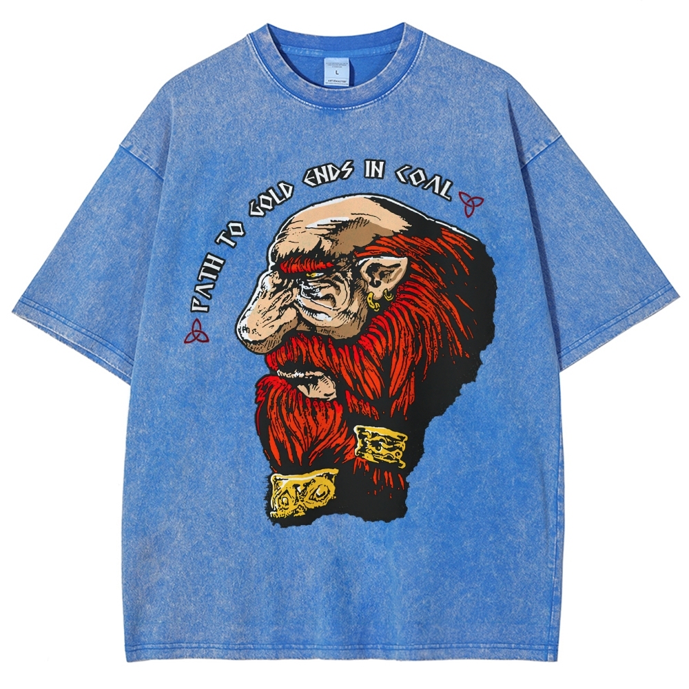 Vintage Washed Fantasy Dwarf Graphic Washed T-Shirt 