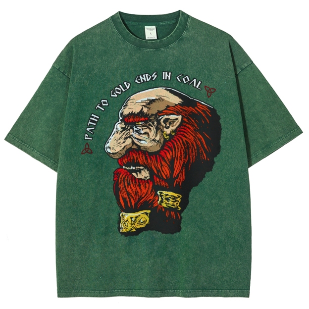 Vintage Washed Fantasy Dwarf Graphic Washed T-Shirt 
