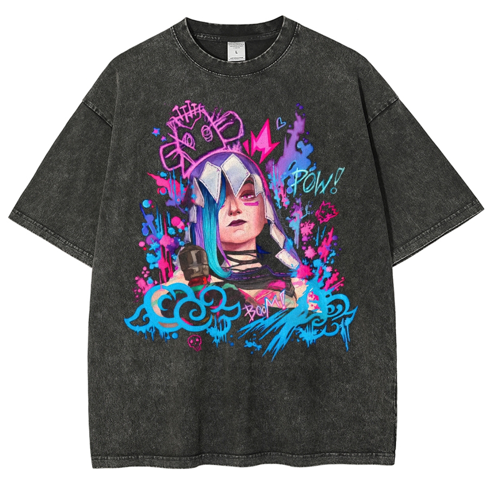 Chaos Blast Neon Graffiti Anime Washed T-Shirt