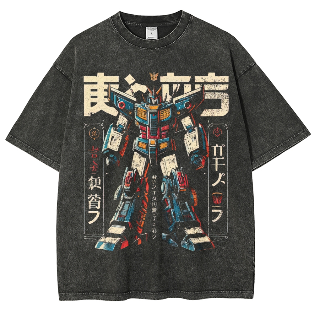 Japanese Mecha Transformers Retro Washed T-Shirt