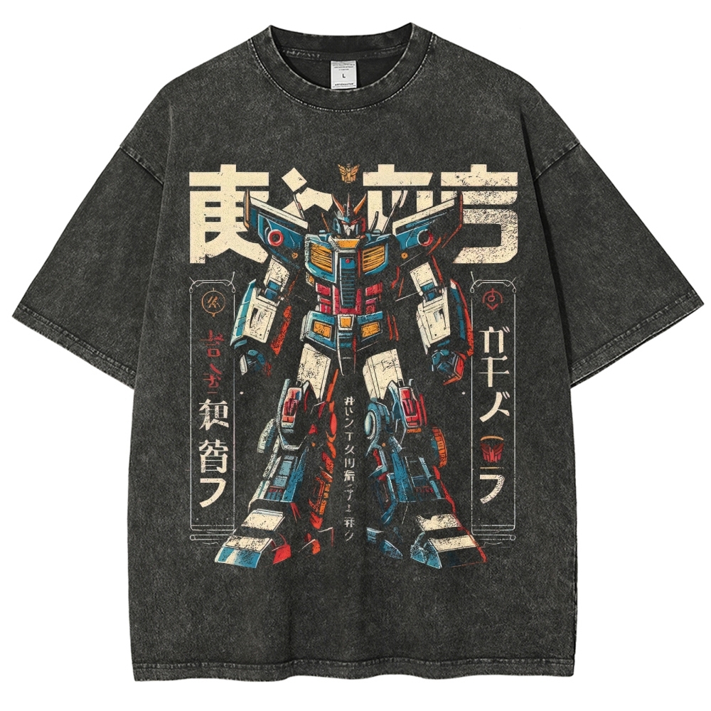 Japanese Mecha Transformers Retro Washed T-Shirt