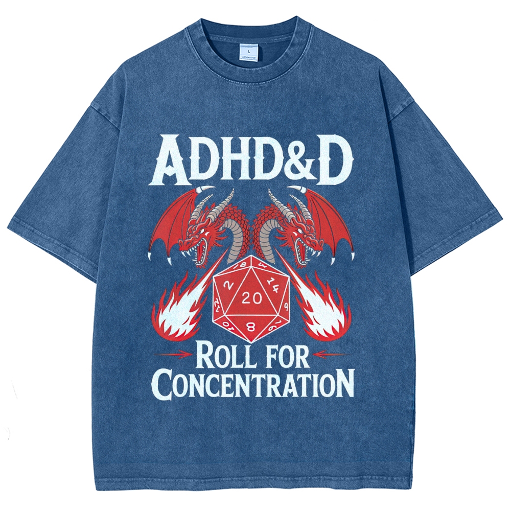 ADHD&D Roll for Concentration Retro Washed T-Shirt
