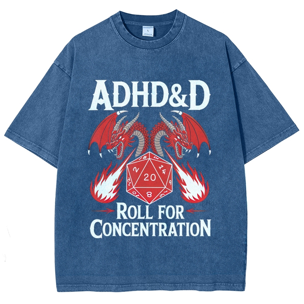 ADHD&D Roll for Concentration Retro Washed T-Shirt