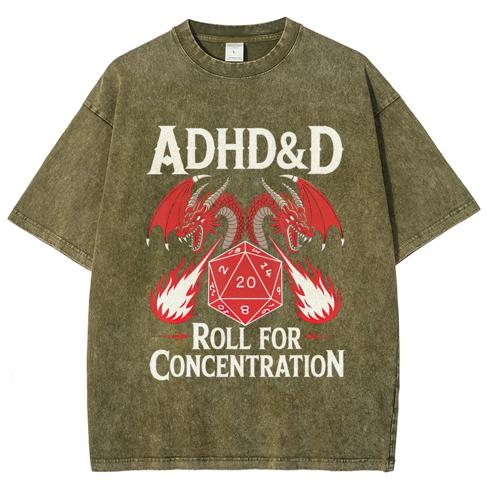 ADHD&D Roll for Concentration Retro Washed T-Shirt
