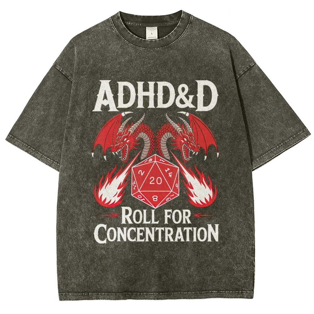 ADHD&D Roll for Concentration Retro Washed T-Shirt