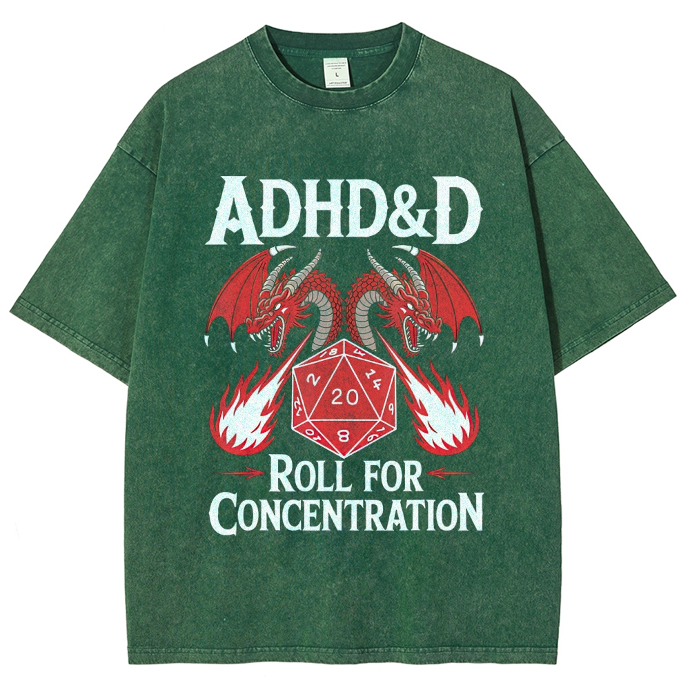 ADHD&D Roll for Concentration Retro Washed T-Shirt