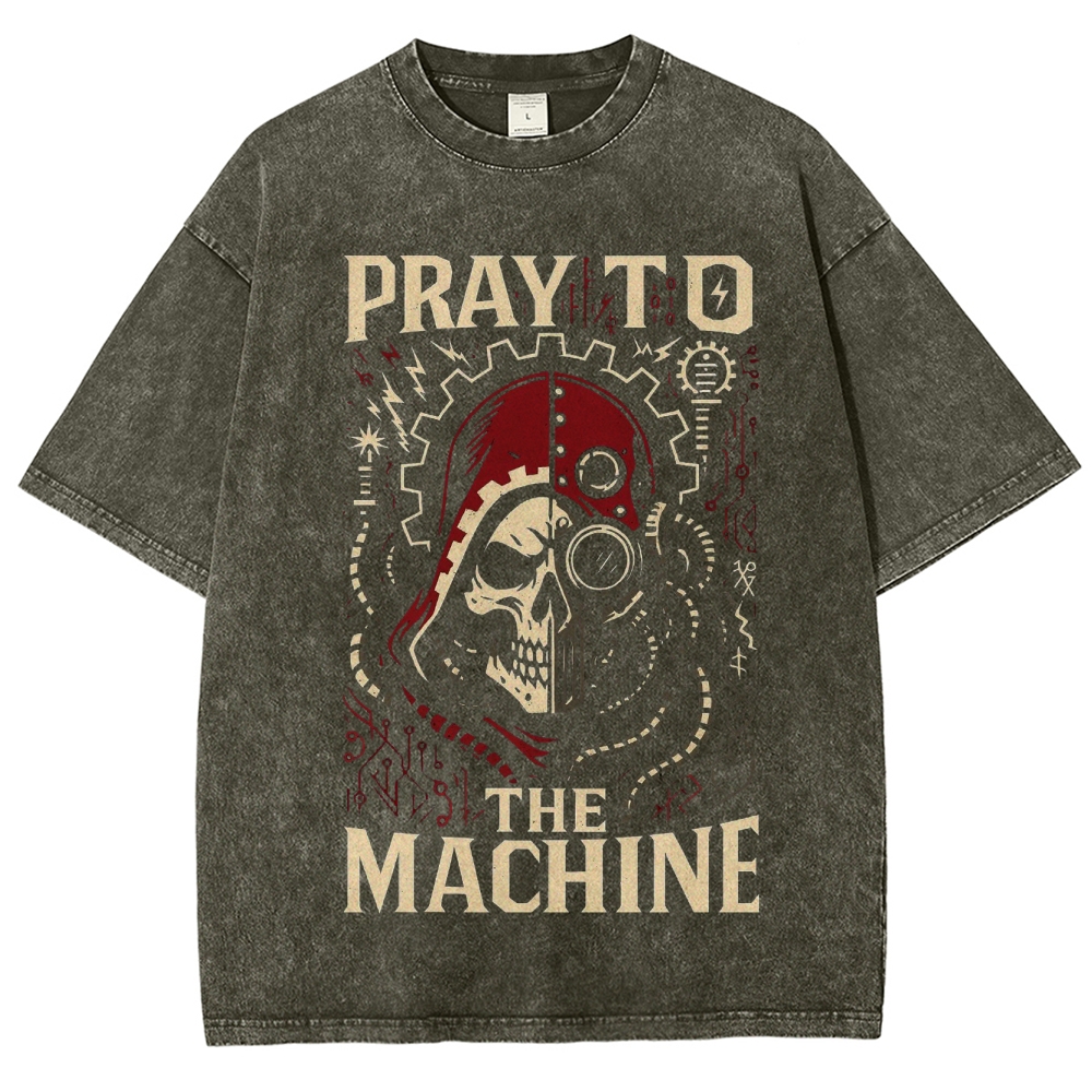 Pray to the Machine Tech-Priest Retro Washed T-Shirt