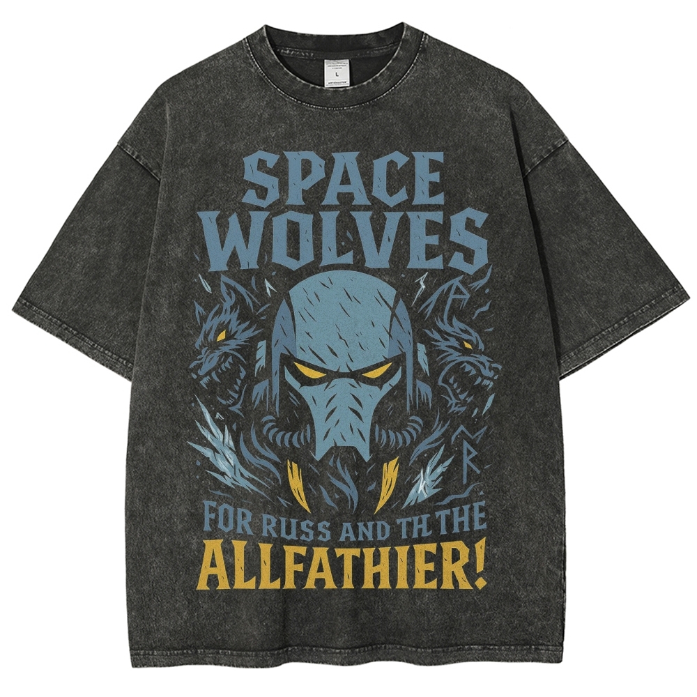 Space Wolves For Russ and the Allfather Retro Washed T-Shirt
