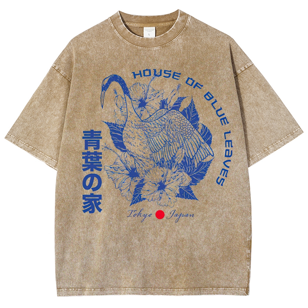 House of Blue Leaves Tokyo Crane Retro Washed T-Shirt