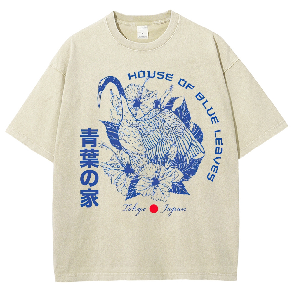 House of Blue Leaves Tokyo Crane Retro Washed T-Shirt