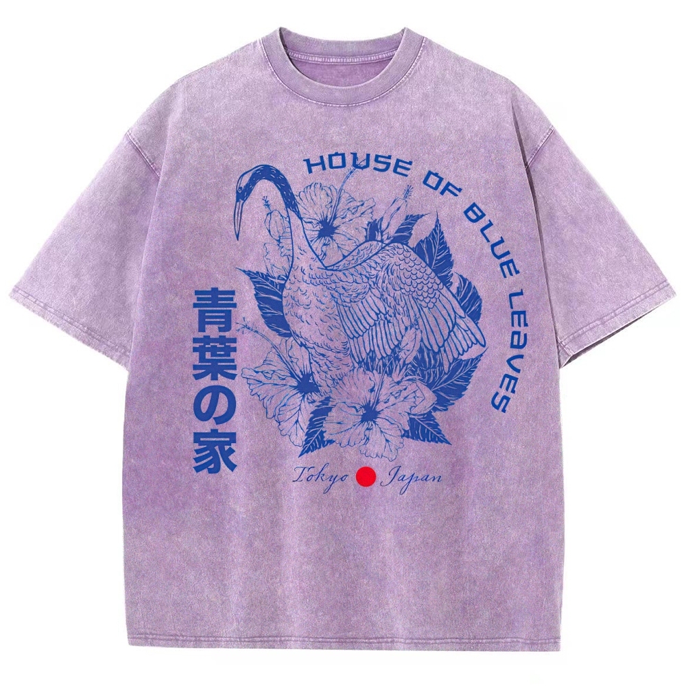 House of Blue Leaves Tokyo Crane Retro Washed T-Shirt