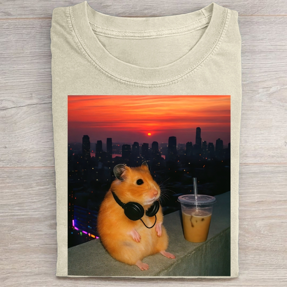 Vintage City Sunset Hamster Washed Tee