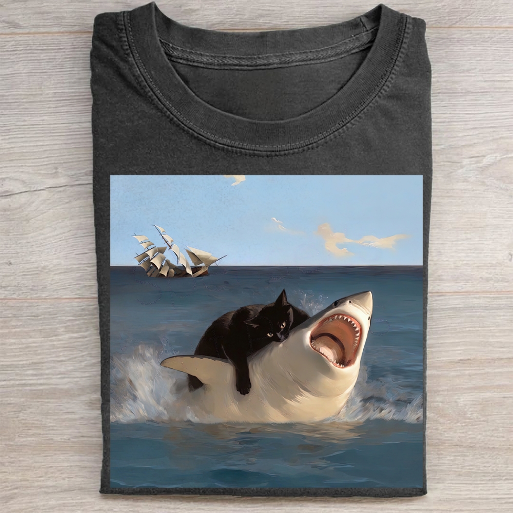 Vintage Fat Cat vs. Shark Washed Tee 