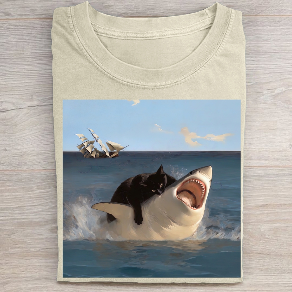 Vintage Fat Cat vs. Shark Washed Tee 