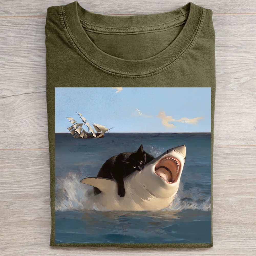 Vintage Fat Cat vs. Shark Washed Tee 
