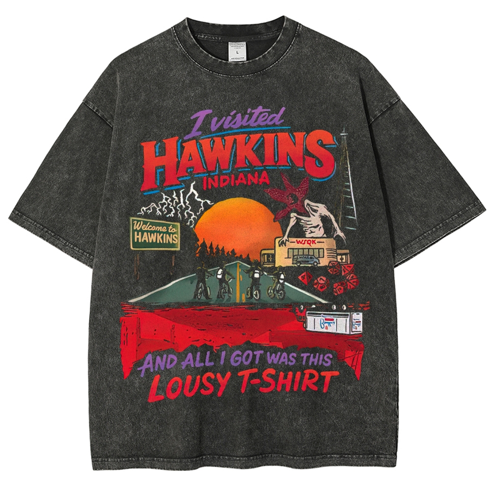I Visited Hawkins Lousy T-Shirt Retro Souvenir Washed T-Shirt
