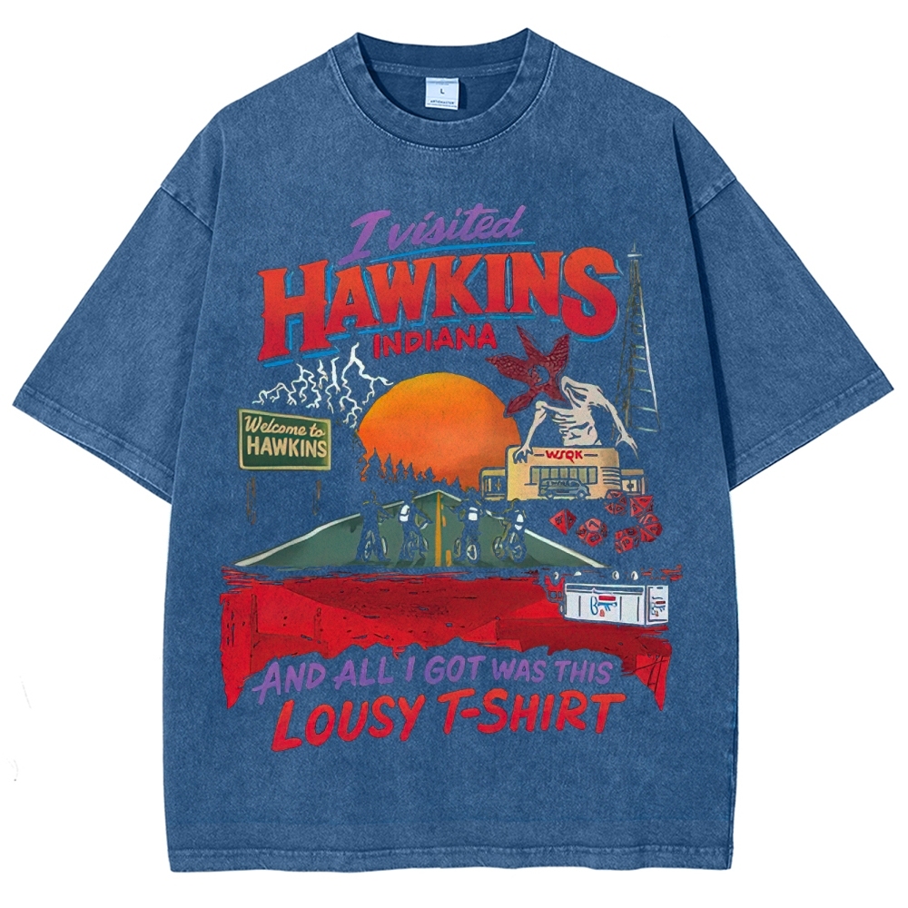 I Visited Hawkins Lousy T-Shirt Retro Souvenir Washed T-Shirt
