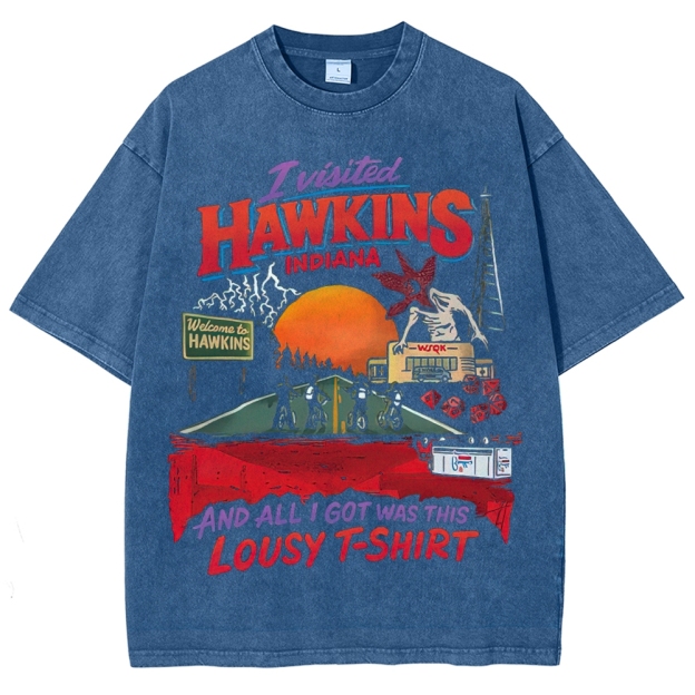 I Visited Hawkins Lousy T-Shirt Retro Souvenir Washed T-Shirt