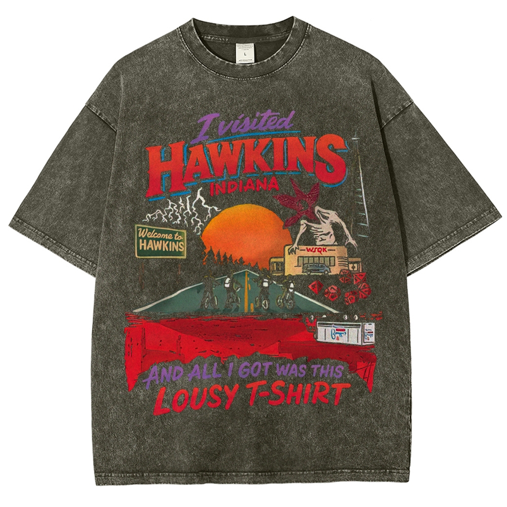 I Visited Hawkins Lousy T-Shirt Retro Souvenir Washed T-Shirt