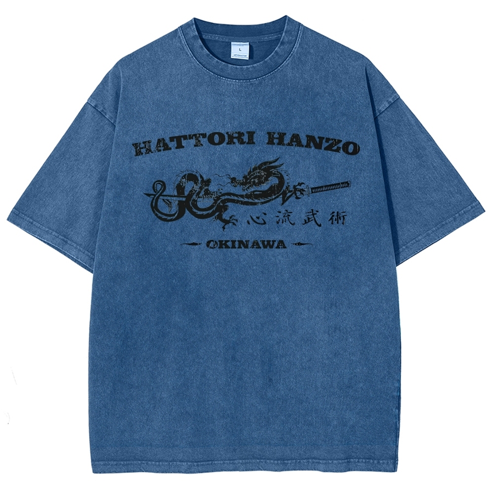 Hattori Hanzo Okinawa Dragon Sword Retro Washed T-Shirt