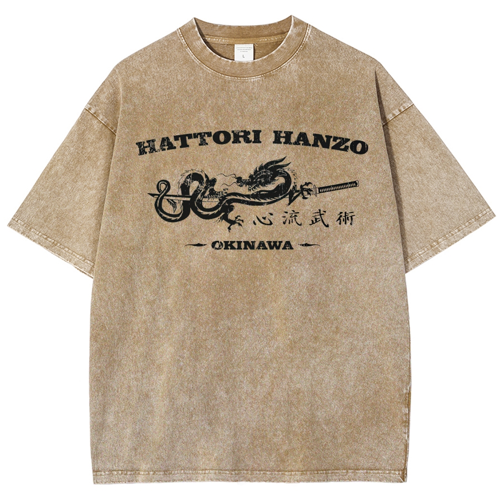Hattori Hanzo Okinawa Dragon Sword Retro Washed T-Shirt