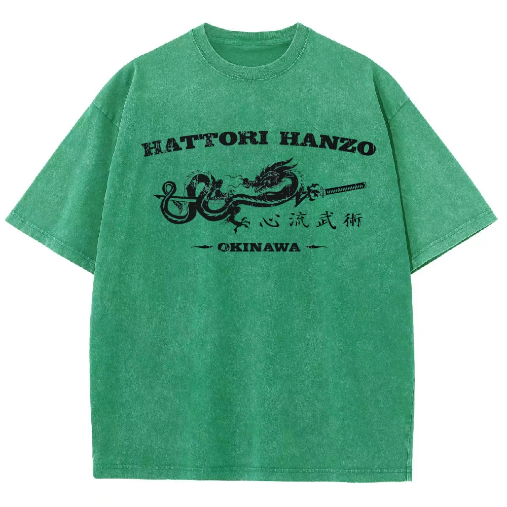 Hattori Hanzo Okinawa Dragon Sword Retro Washed T-Shirt