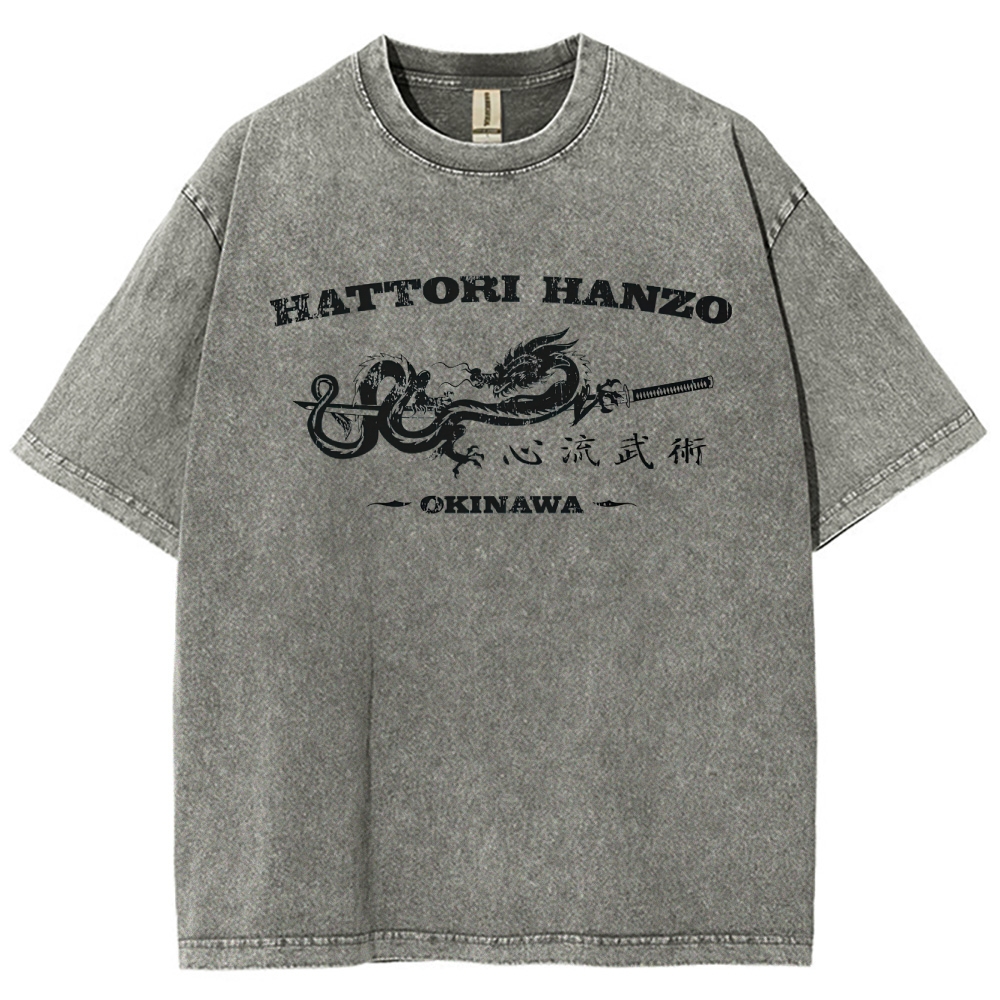 Hattori Hanzo Okinawa Dragon Sword Retro Washed T-Shirt