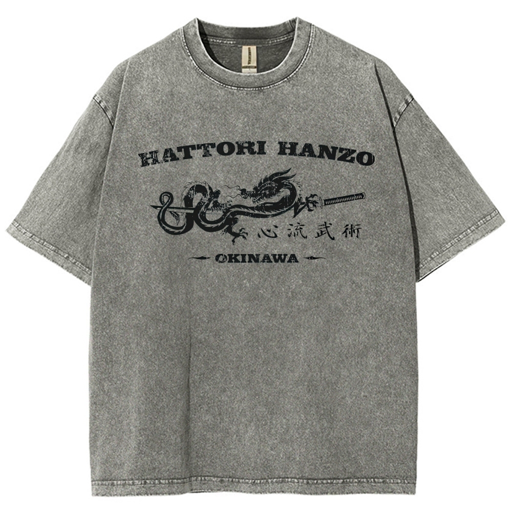 Hattori Hanzo Okinawa Dragon Sword Retro Washed T-Shirt