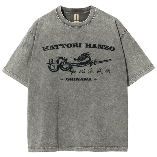 Hattori Hanzo Okinawa Dragon Sword Retro Washed T-Shirt