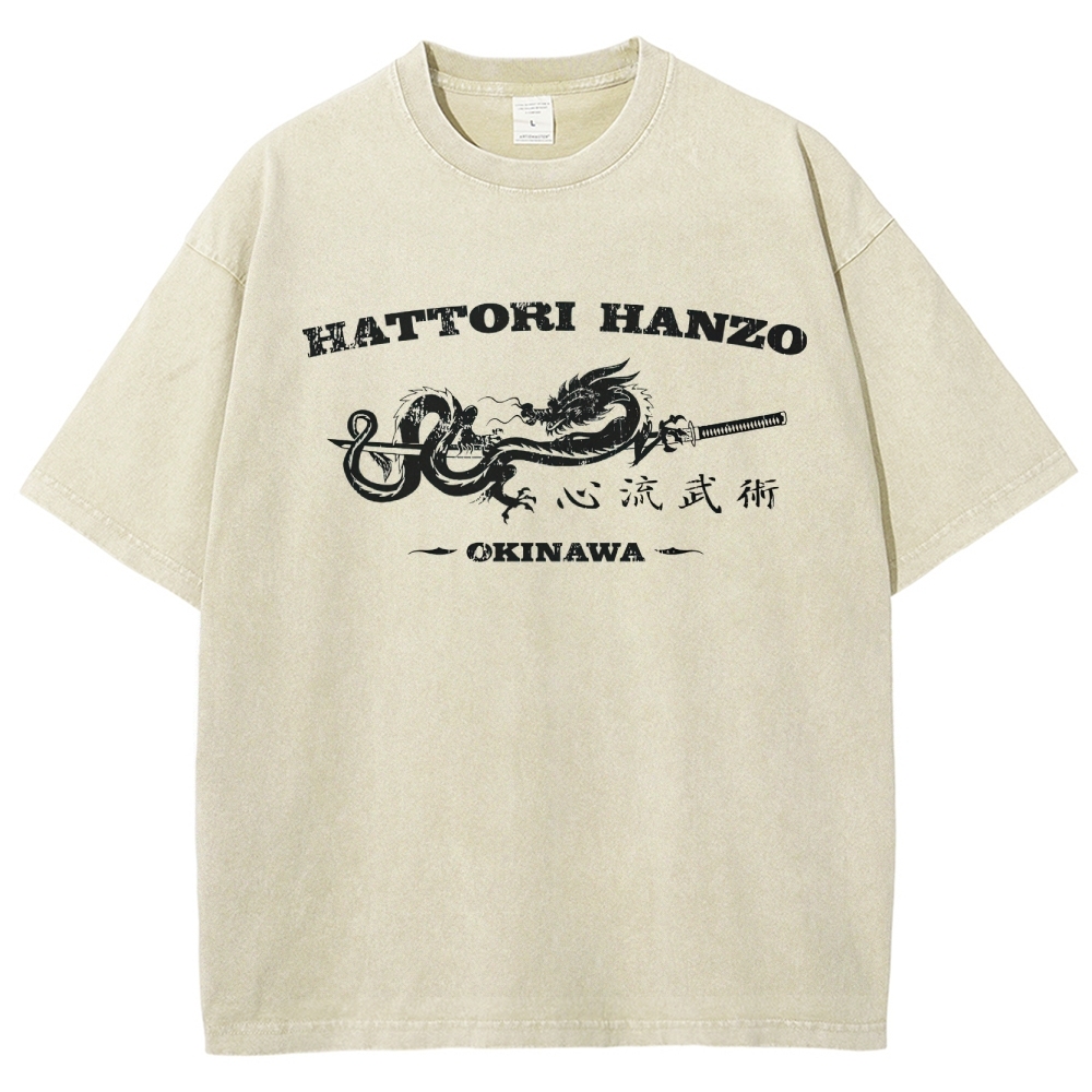 Hattori Hanzo Okinawa Dragon Sword Retro Washed T-Shirt