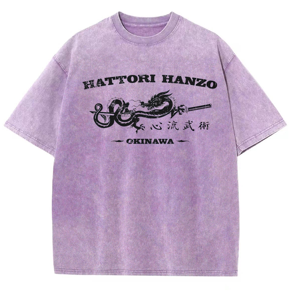 Hattori Hanzo Okinawa Dragon Sword Retro Washed T-Shirt