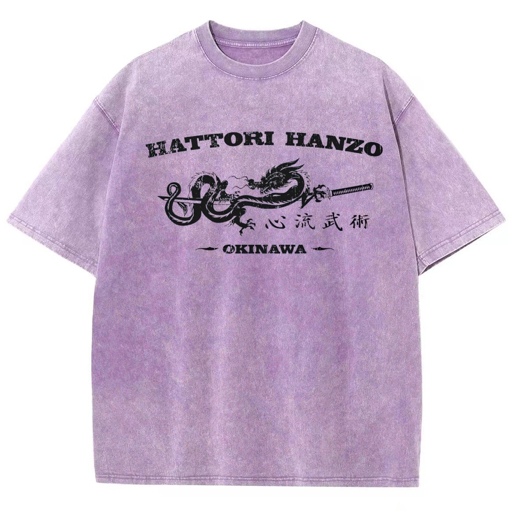 Hattori Hanzo Okinawa Dragon Sword Retro Washed T-Shirt