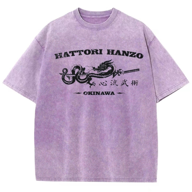 Hattori Hanzo Okinawa Dragon Sword Retro Washed T-Shirt