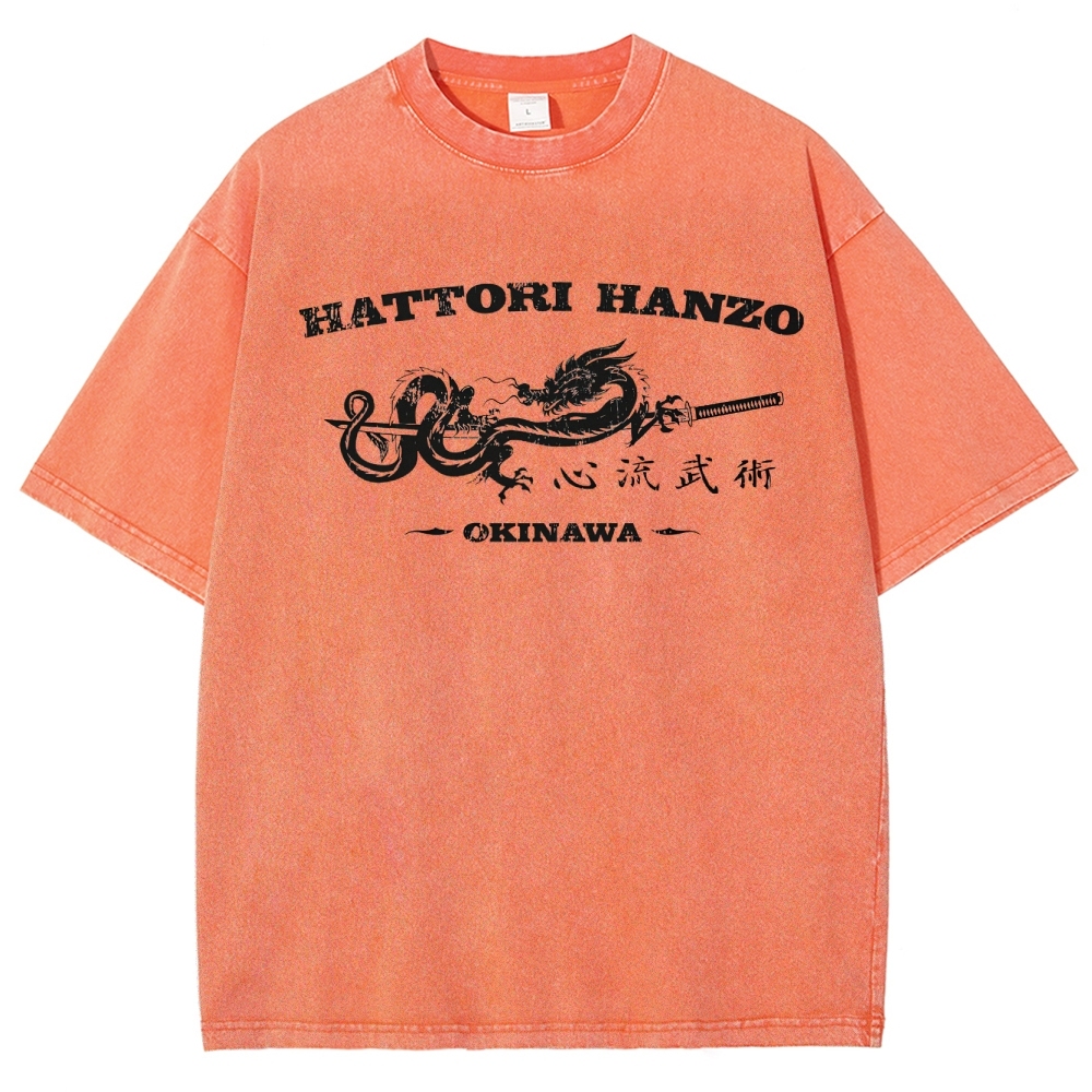 Hattori Hanzo Okinawa Dragon Sword Retro Washed T-Shirt