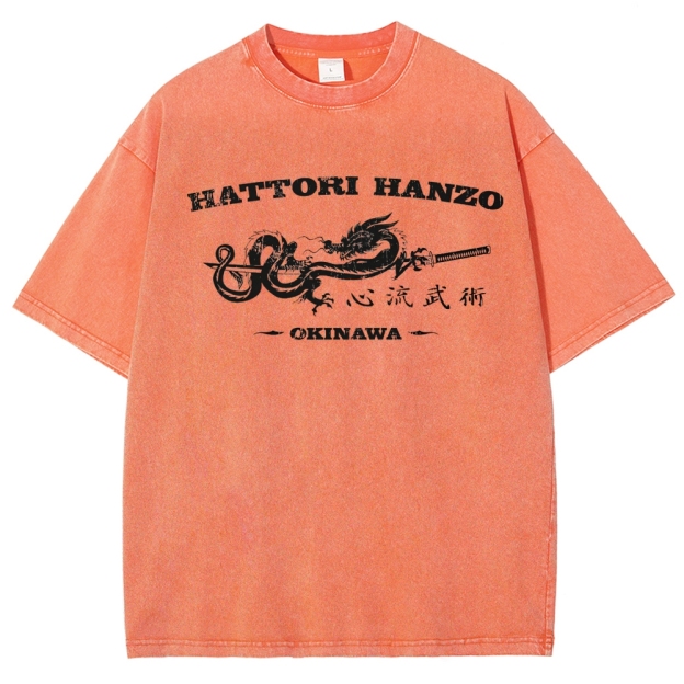 Hattori Hanzo Okinawa Dragon Sword Retro Washed T-Shirt