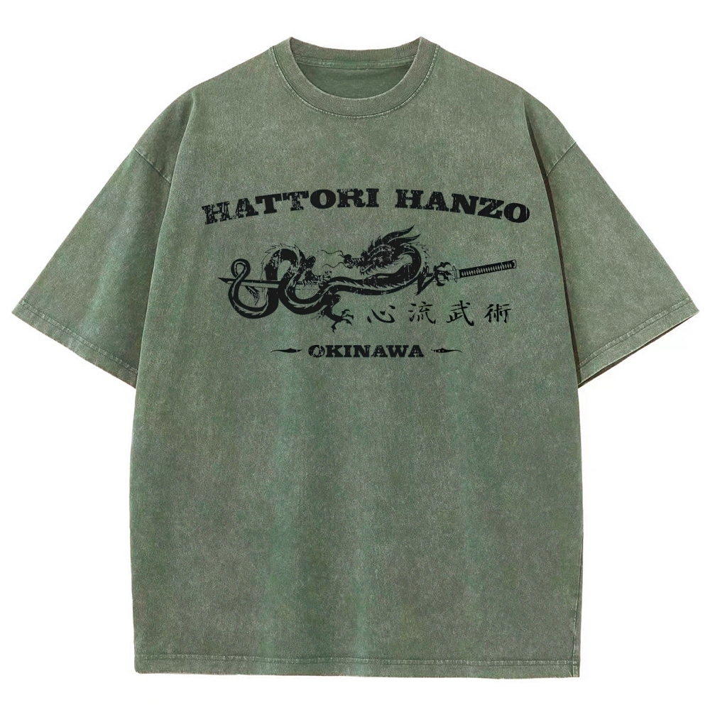 Hattori Hanzo Okinawa Dragon Sword Retro Washed T-Shirt