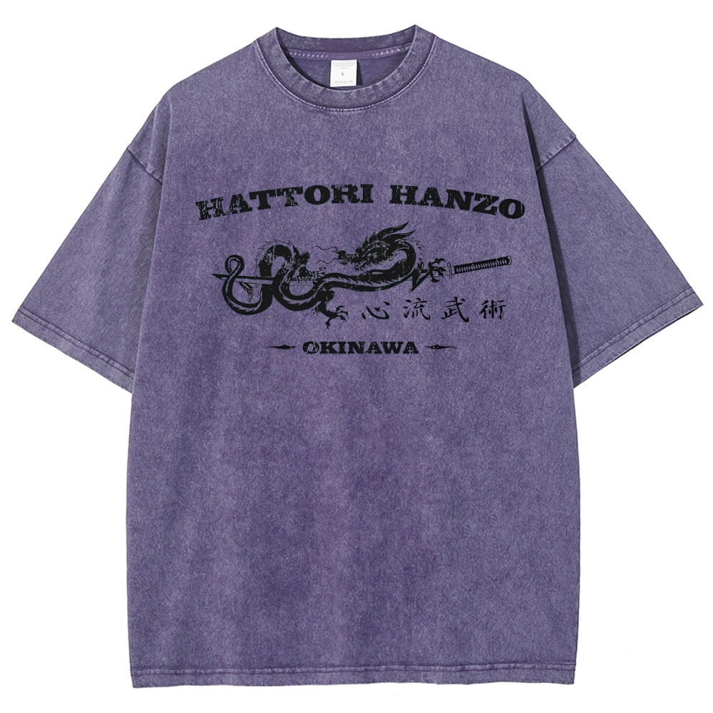 Hattori Hanzo Okinawa Dragon Sword Retro Washed T-Shirt