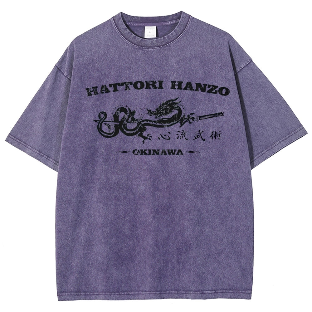 Hattori Hanzo Okinawa Dragon Sword Retro Washed T-Shirt