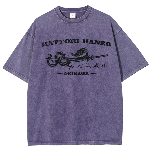 Hattori Hanzo Okinawa Dragon Sword Retro Washed T-Shirt
