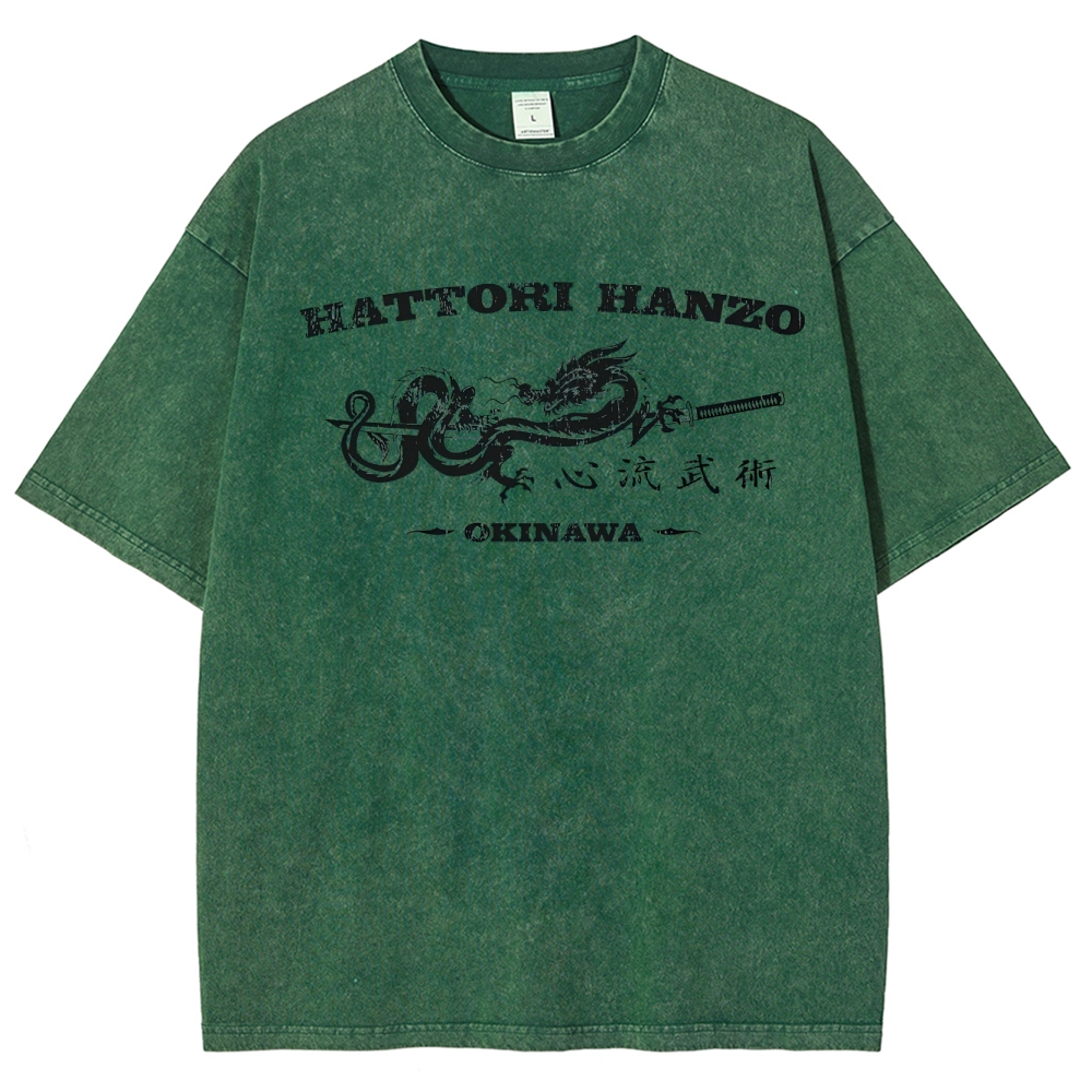 Hattori Hanzo Okinawa Dragon Sword Retro Washed T-Shirt