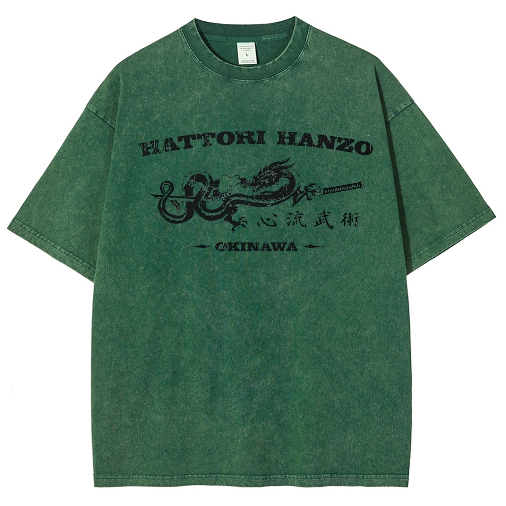 Hattori Hanzo Okinawa Dragon Sword Retro Washed T-Shirt