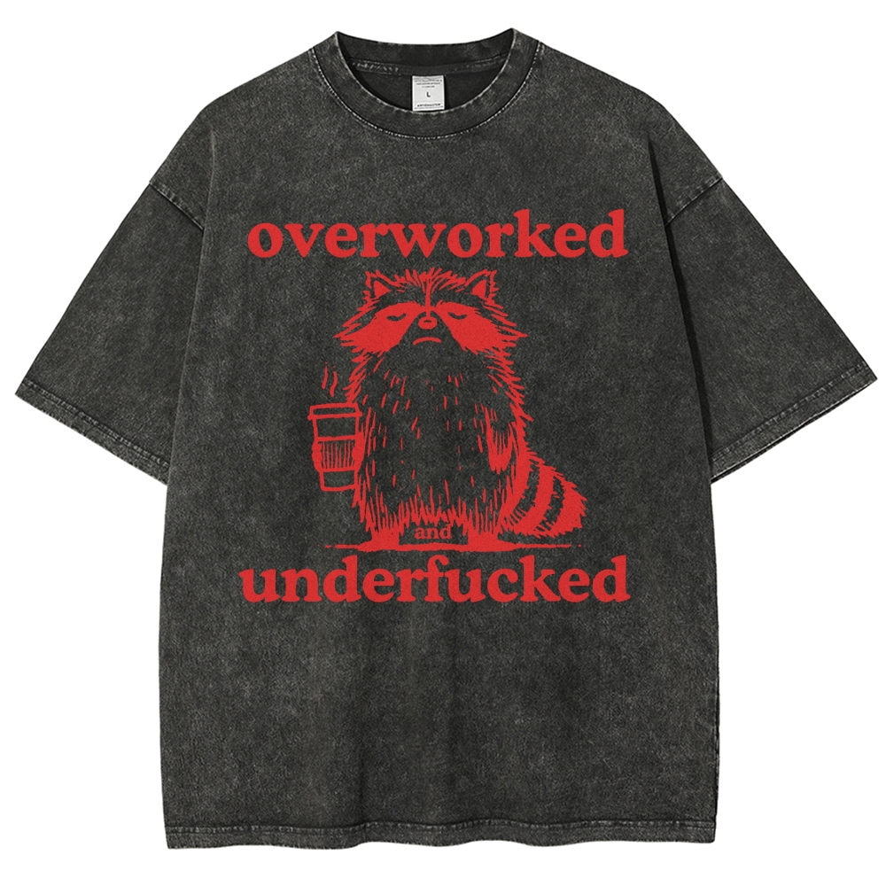 Overworked Raccoon Coffee  Washed T-Shirt 