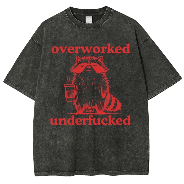 Overworked Raccoon Coffee  Washed T-Shirt 