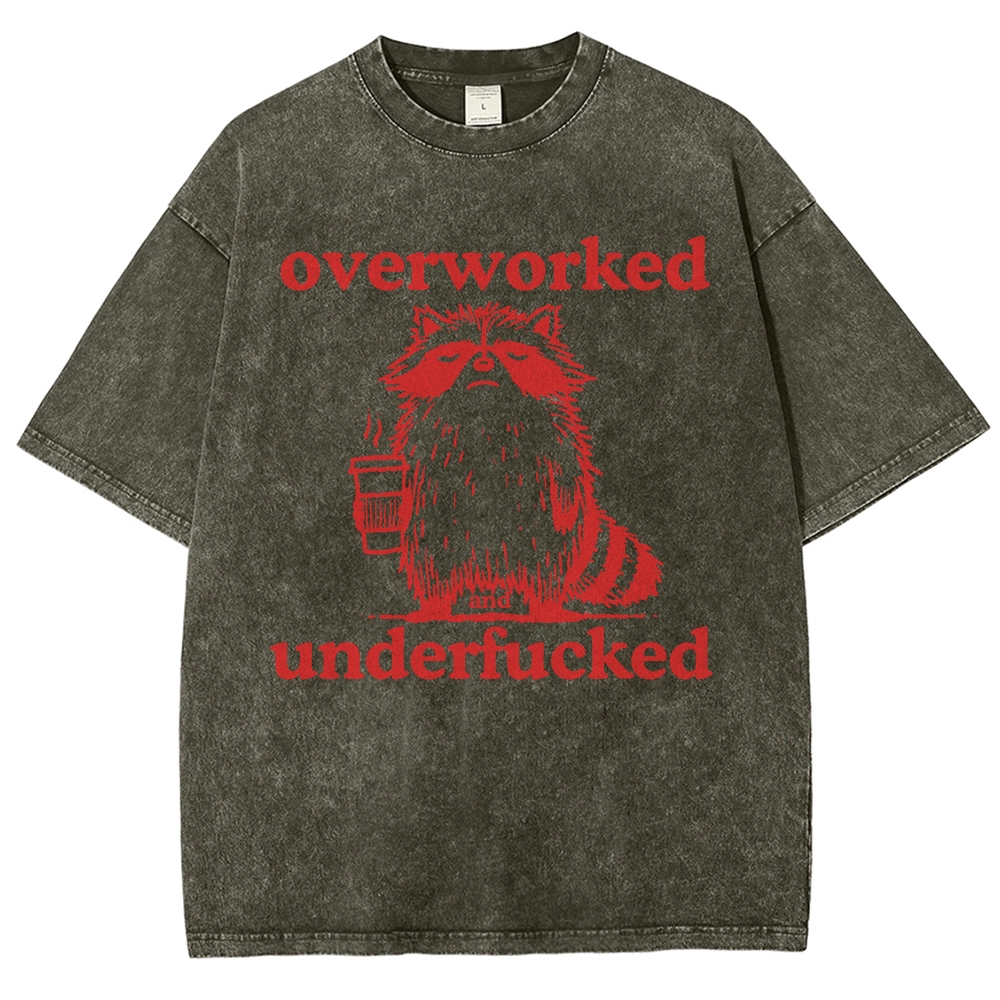 Overworked Raccoon Coffee  Washed T-Shirt 