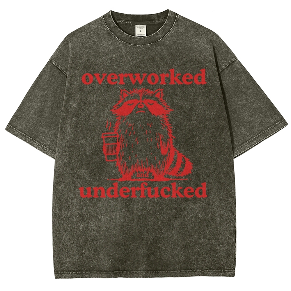 Overworked Raccoon Coffee  Washed T-Shirt 