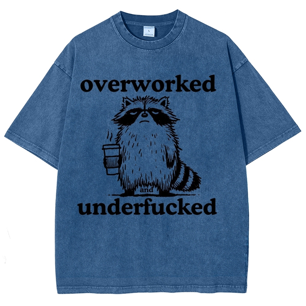 Overworked Raccoon Coffee  Washed T-Shirt 