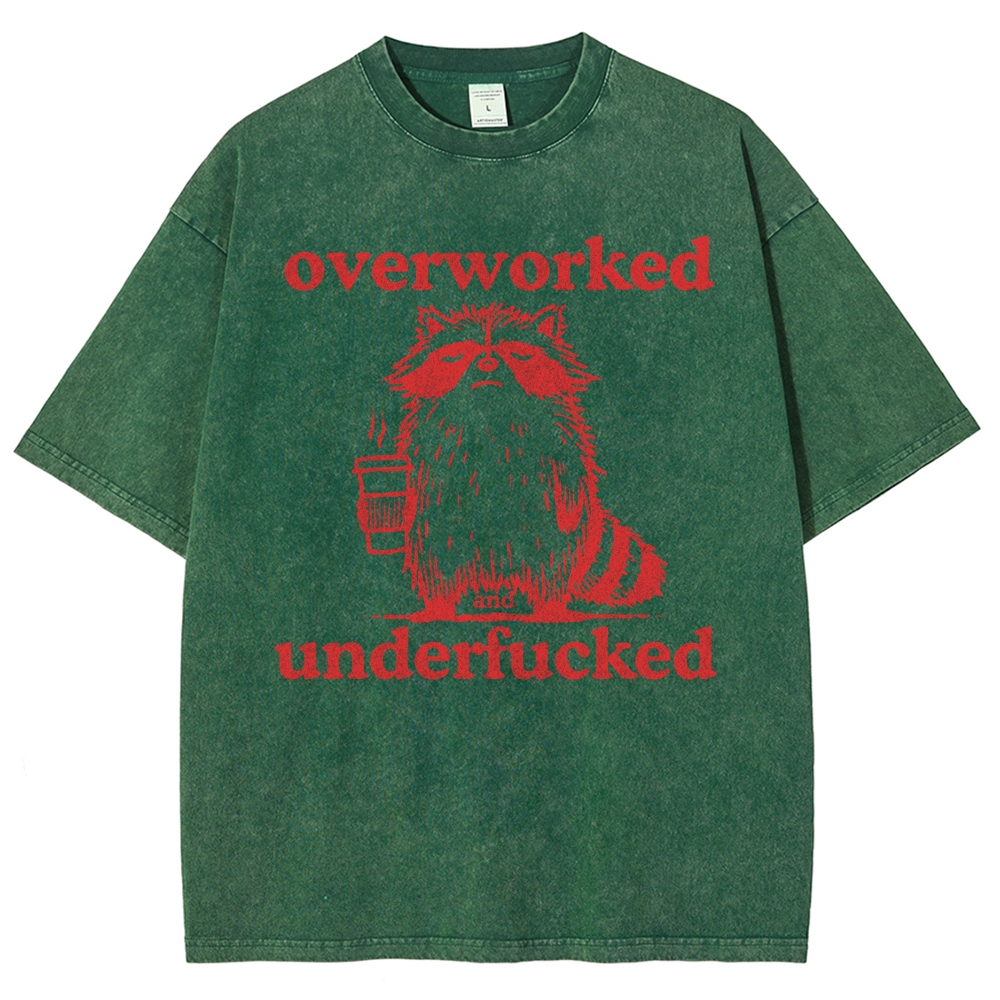 Overworked Raccoon Coffee  Washed T-Shirt 