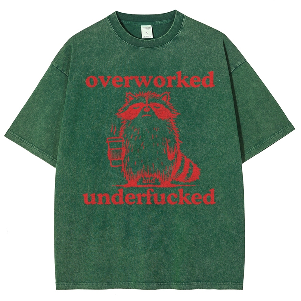 Overworked Raccoon Coffee  Washed T-Shirt 