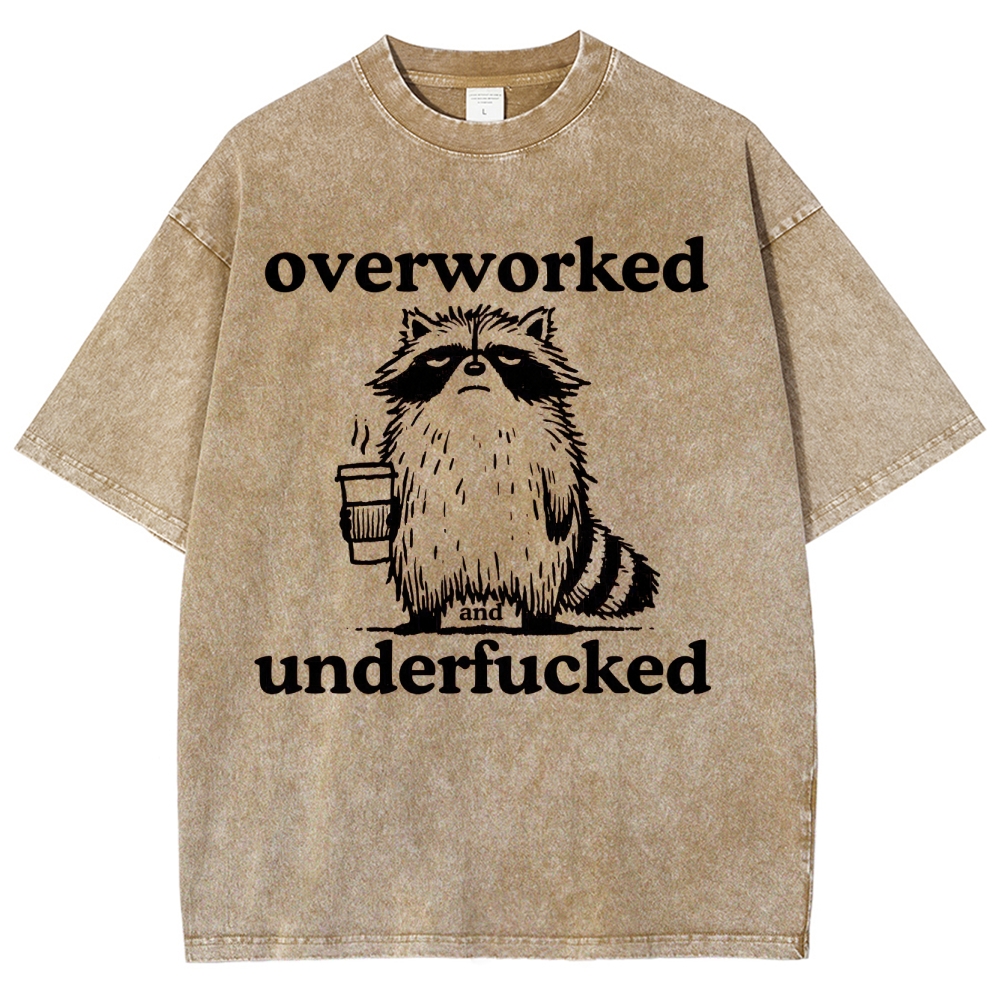 Overworked Raccoon Coffee  Washed T-Shirt 
